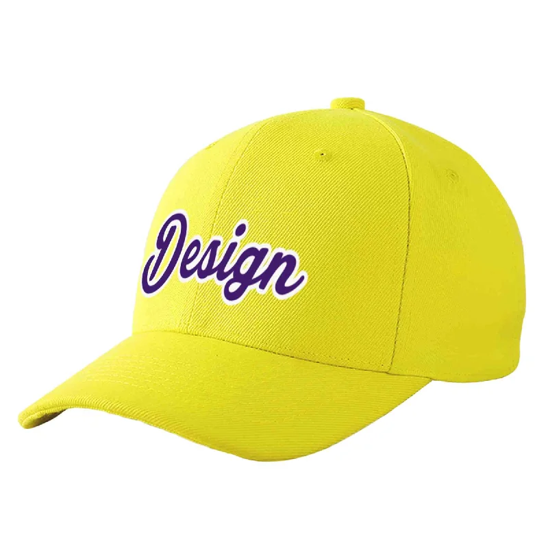 Custom baseball capsCustom Yellow Purple-White Curved Eaves Sport Design Baseball Cap