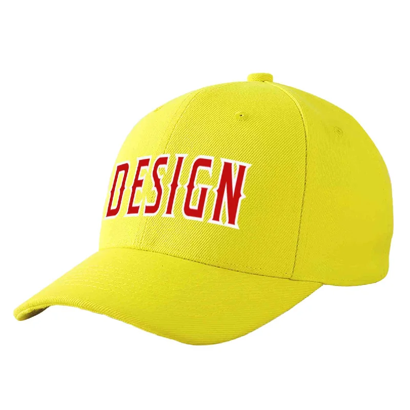 Baseball caps for specific leaguesCustom Yellow Red-White Curved Eaves Sport Design Baseball Cap