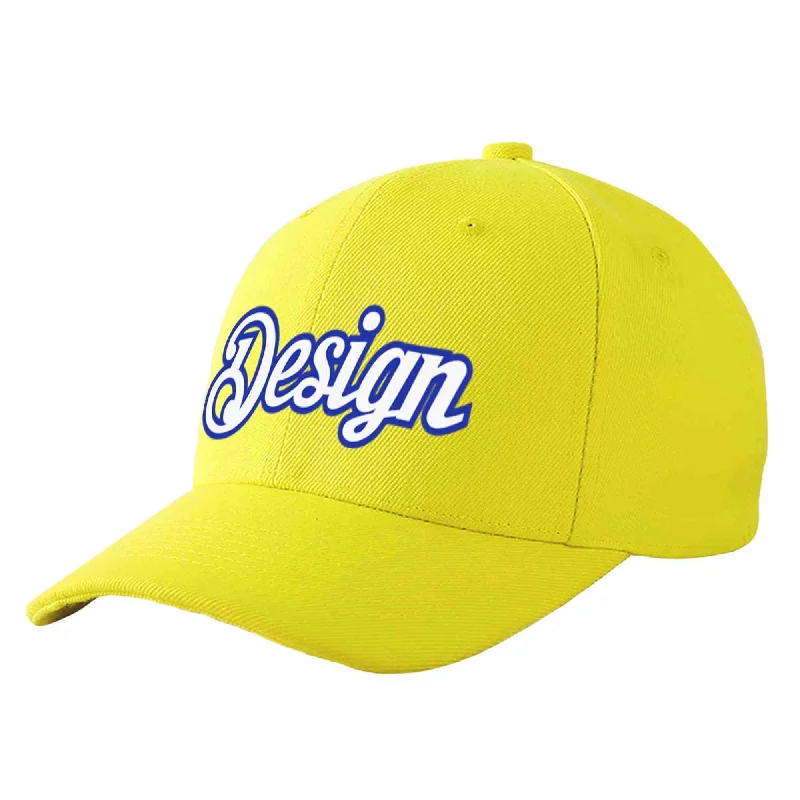 Collaborative baseball cap designsCustom Yellow Royal-White Curved Eaves Sport Design Baseball Cap