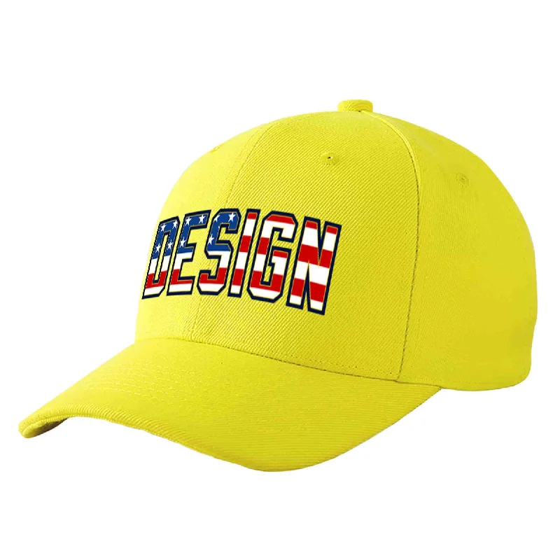 Newest baseball cap releasesCustom Yellow Vintage USA Flag-Gold Curved Eaves Sport Design Baseball Cap