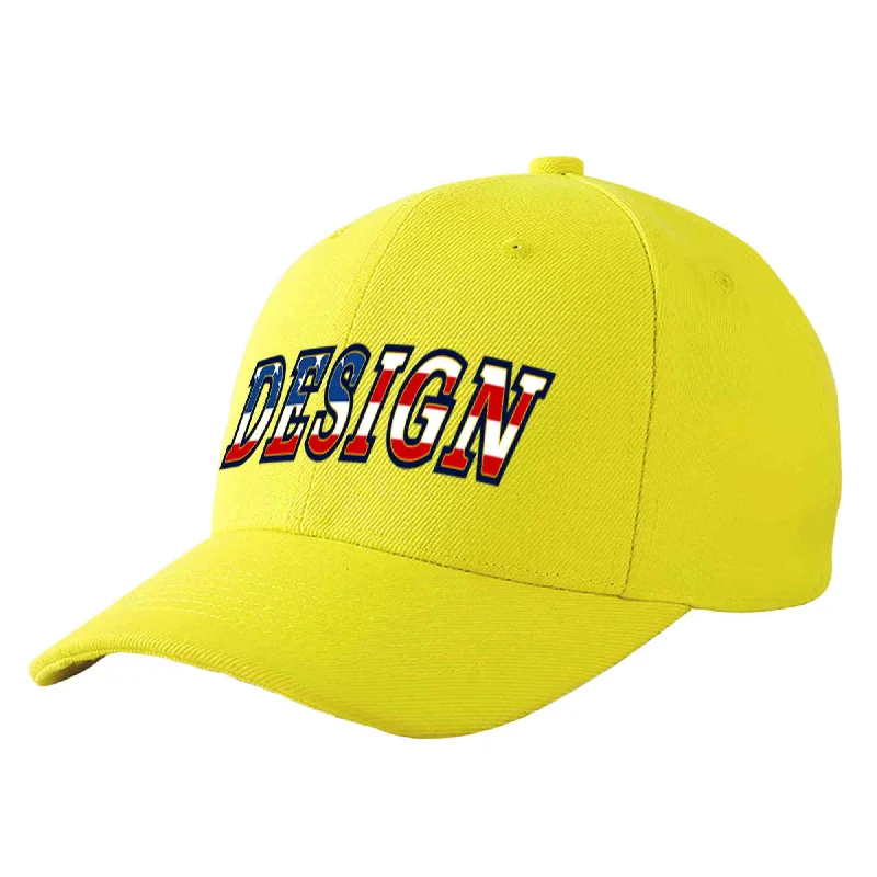 Custom baseball capsCustom Yellow Vintage USA Flag-Gold Curved Eaves Sport Design Baseball Cap