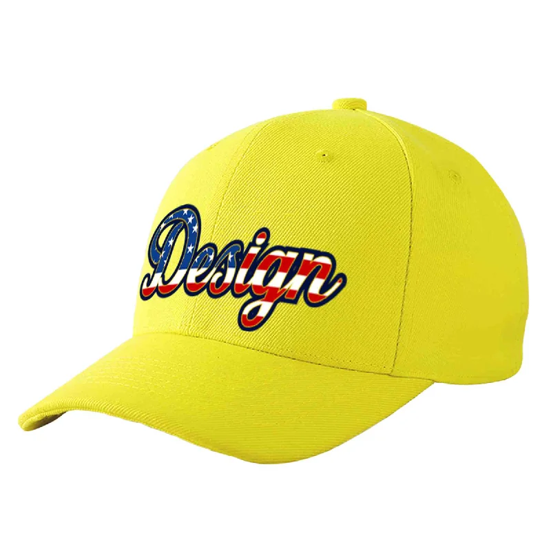 Discounted baseball capsCustom Yellow Vintage USA Flag-Gold Curved Eaves Sport Design Baseball Cap