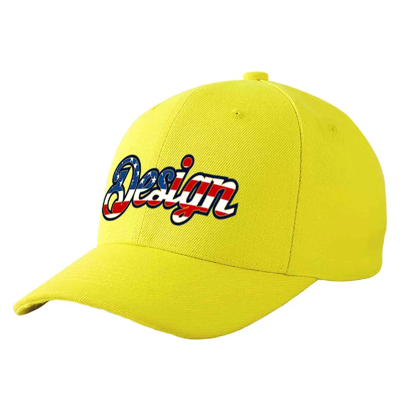 Baseball caps for different occasionsCustom Yellow Vintage USA Flag-Gold Curved Eaves Sport Design Baseball Cap