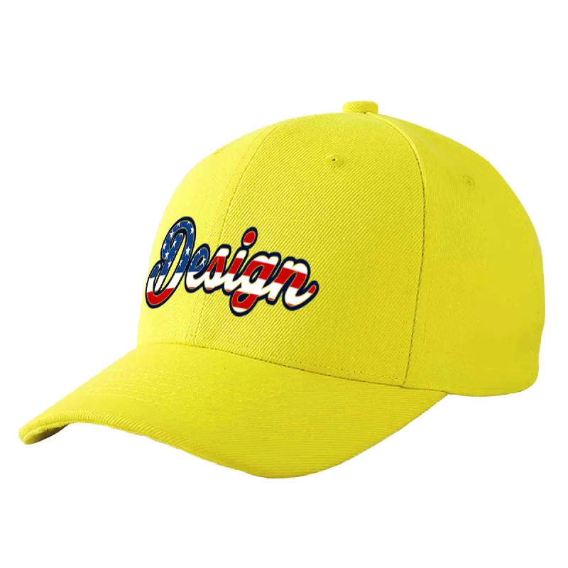 Best baseball cap brandsCustom Yellow Vintage USA Flag-Gold Curved Eaves Sport Design Baseball Cap