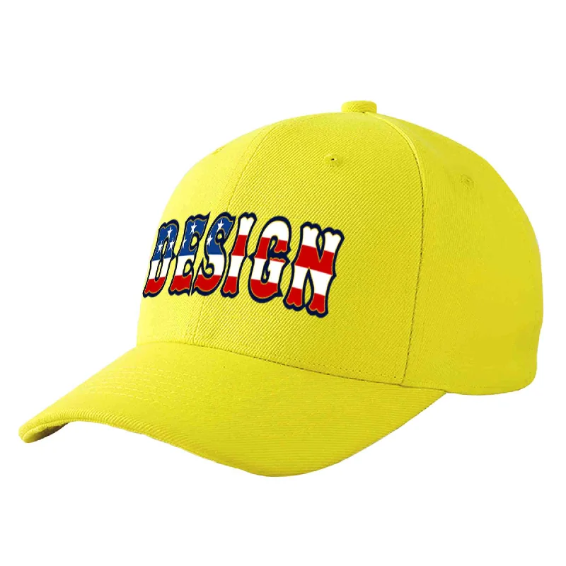 Vintage-style baseball capsCustom Yellow Vintage USA Flag-Gold Curved Eaves Sport Design Baseball Cap