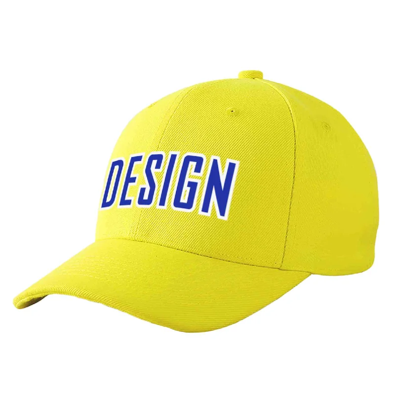 Baseball cap sets and bundlesCustom Yellow White-Royal Curved Eaves Sport Design Baseball Cap