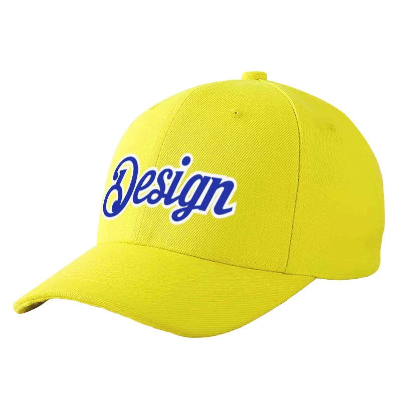 Modern baseball cap designsCustom Yellow White-Royal Curved Eaves Sport Design Baseball Cap